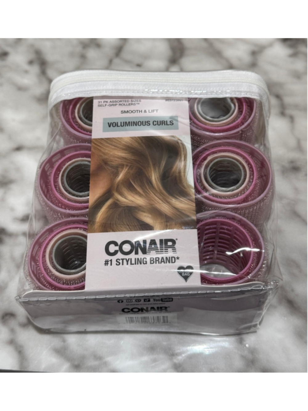 Conair Hair Rollers Set, Assorted sizes, Heatless Curls, Self Grip 31